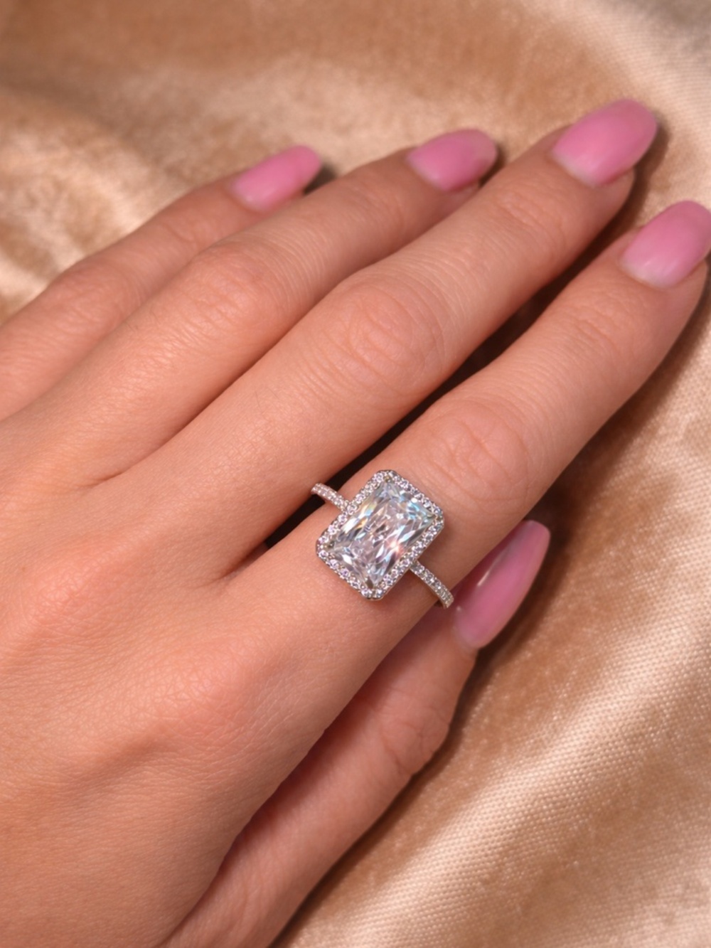 Swarovski Elements Square Bridal Pave Ring 925 Sterling Silver - Picture 6 of 8
